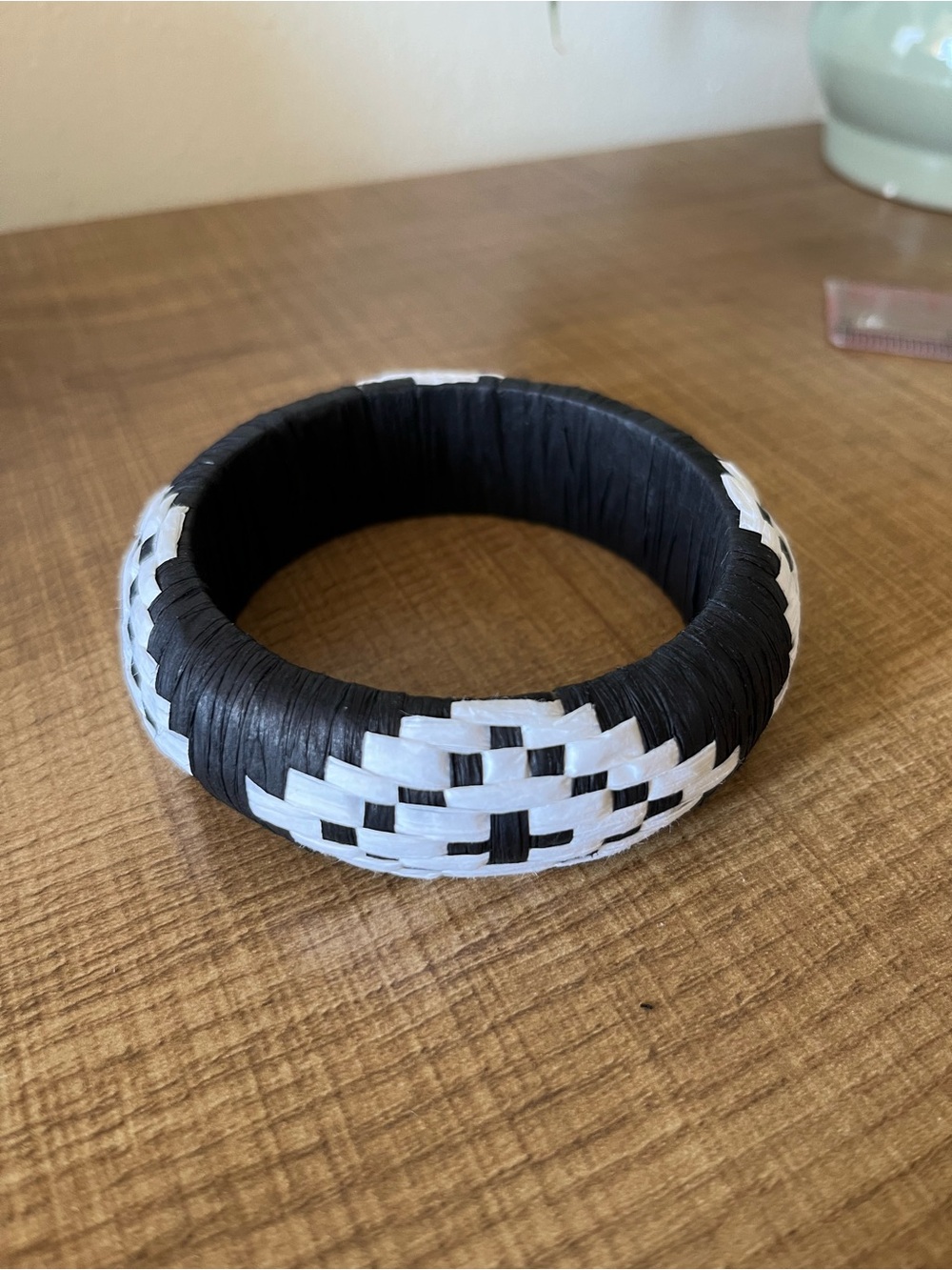 Black and White large Woven Bangle Bracelet
